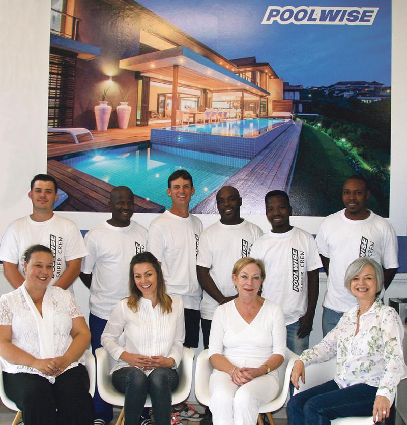 management and support crew at poolwise are in the front row from left to right christa sabine thea and roselyne and at the back doctor poolwise craig senzo marcel selby patrick and maswazi